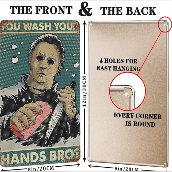 Halloween Horror Michael Myers Metal Tin Wash Your Hands Bro Bathroom Sign - Picture 7 of 10